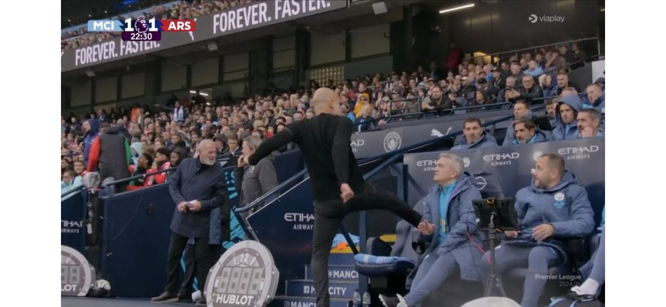 Man City manager Guardiola angry, destroys chair after controversial Arsenal goal.