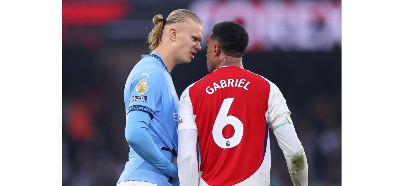 Erling Haaland taunts Gabriel with cheeky goal celebration during Arsenal match.