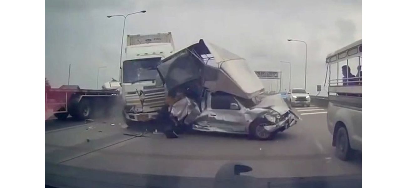 A 22-wheel truck with failed brakes causes chaos by crashing into 16 cars.