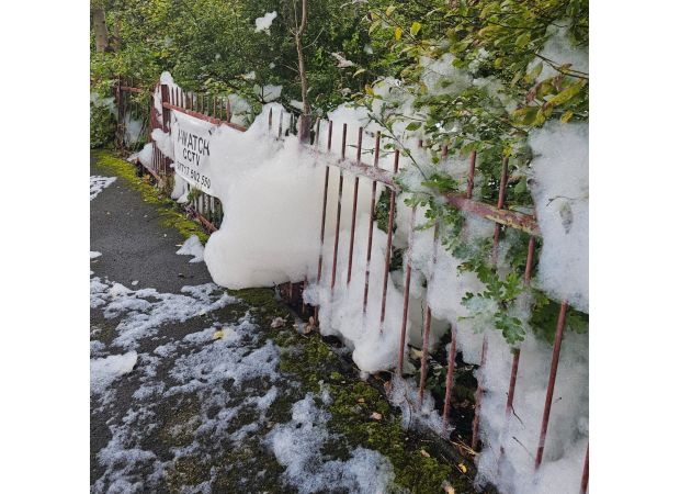 UK road becomes party central as foam mysteriously floods the street, creating an Ibiza-like atmosphere.