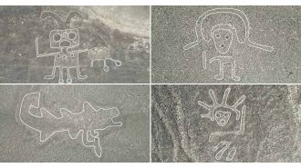 Ancient desert patterns discovered, featuring 'Wall-E' and alien depictions.