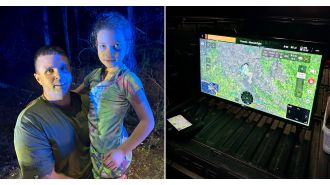Thermal imaging drone locates sleepwalking girl lost in woods.
