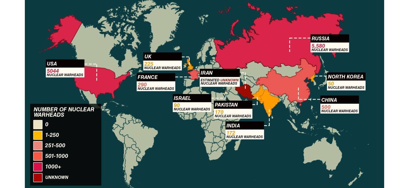 A map displays countries with the most nuclear weapons following Putin's recent threat.