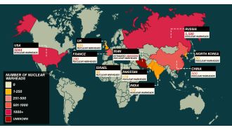 A map displays countries with the most nuclear weapons following Putin's recent threat.