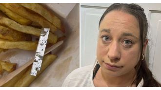 A mother is shocked when her son's friend discovers a 'razor blade' in their chips.