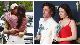 Actor Jeremy Allen White kisses co-star Molly Gordon, sparking rumors of a new romance after recently splitting from ex-girlfriend Rosalia.