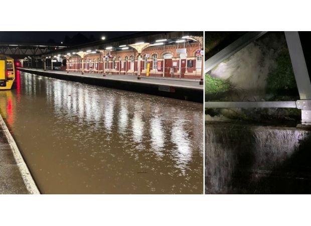 Travel chaos caused by flooding on motorways and railways, causing inconvenience for commuters.