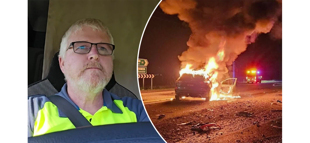 A brave truck driver rescued a woman from a fiery car with limited time.