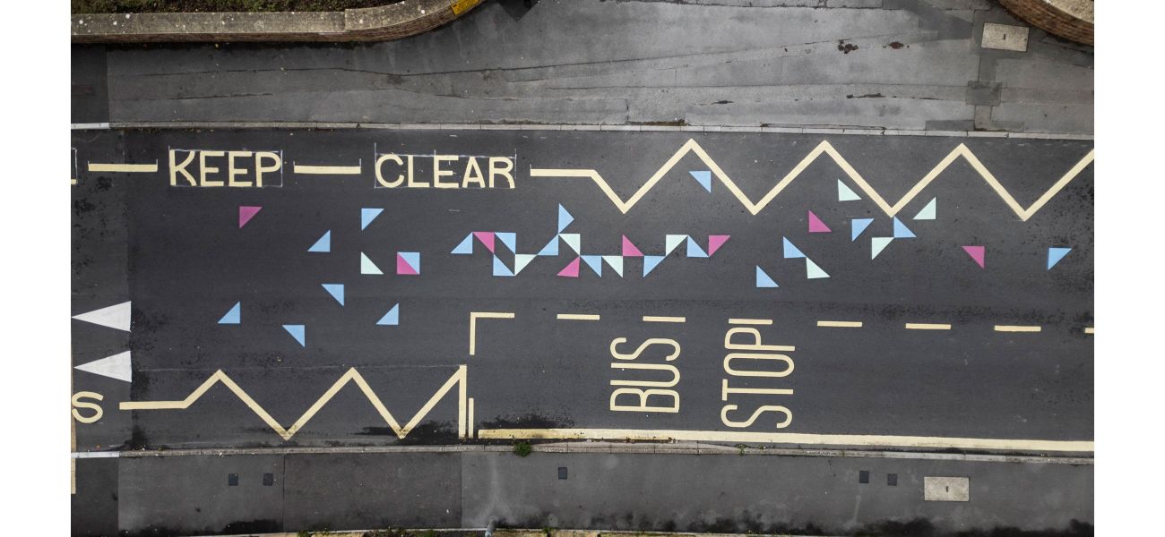 Confusion among parents due to bright road markings resembling Twister game.