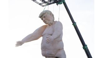 Uncertainty surrounds the whereabouts of a massive 43ft sculpture of a nude Donald Trump.