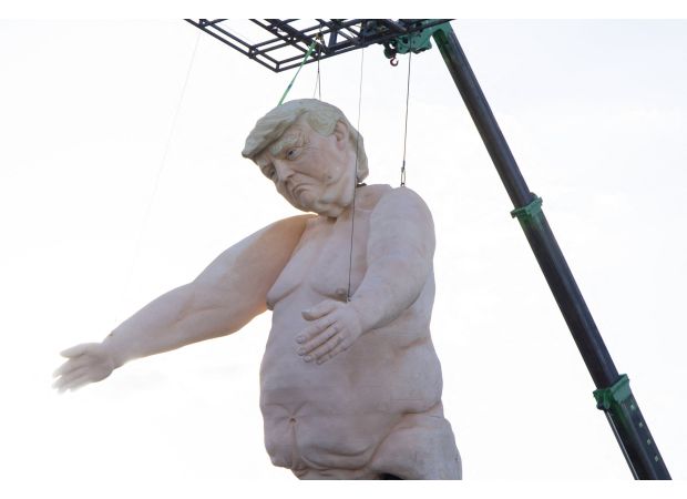 Uncertainty surrounds the whereabouts of a massive 43ft sculpture of a nude Donald Trump.