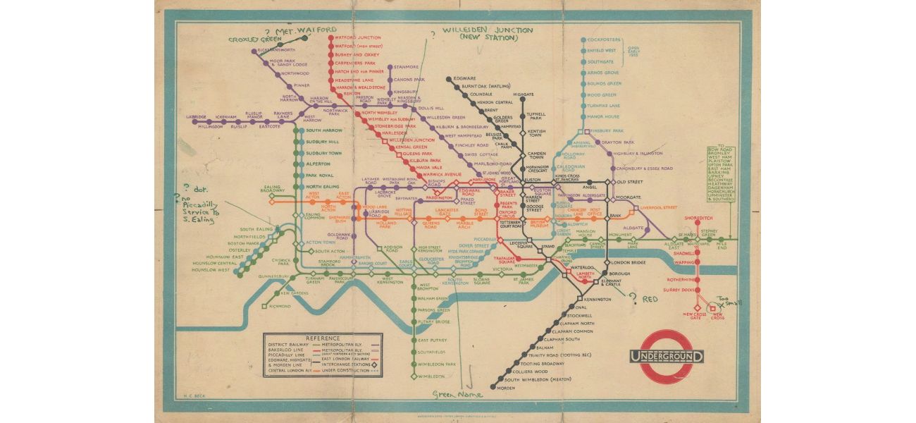 Old map of London Underground from 90 years ago reveals changes in layout.