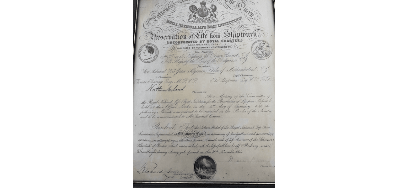 Ancient record honoring farmer's bravery given back to lifeboat team in Kirkcudbright.
