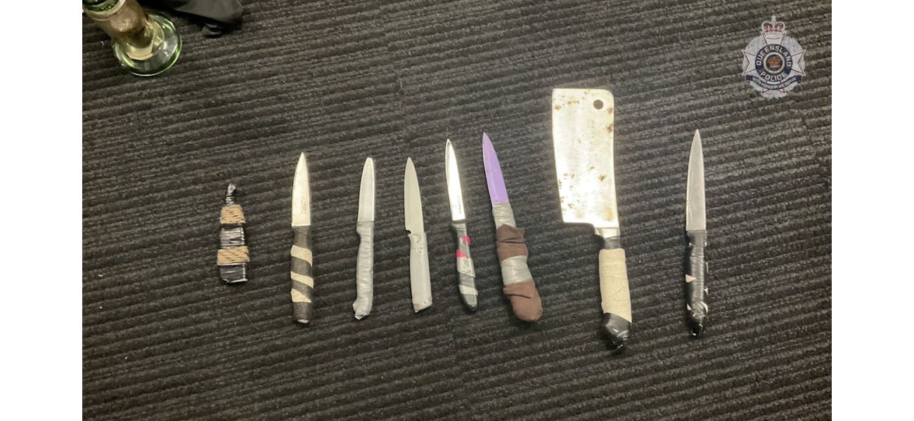 Queensland police arrest man and confiscate seven knives.