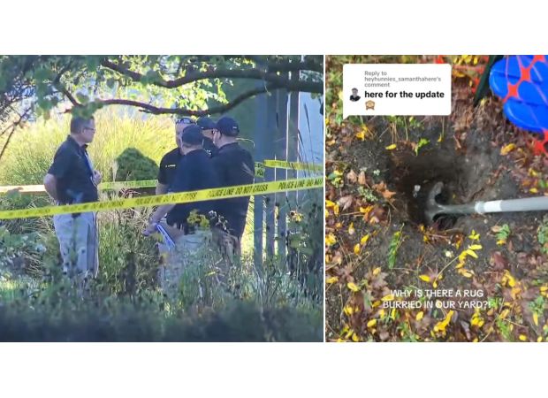 A woman unearthed a buried carpet in her garden and everyone thinks it's a corpse.