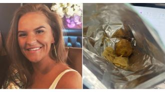 Woman discovers whole potato in wet Greggs chip packet.