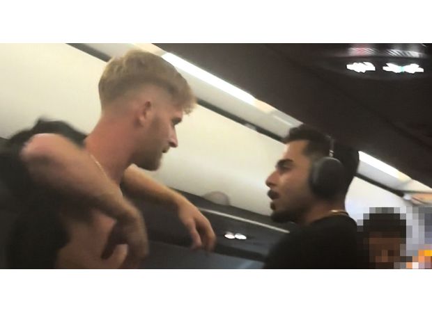 Airline captain pleads with intoxicated passengers in the midst of a fight in the air.