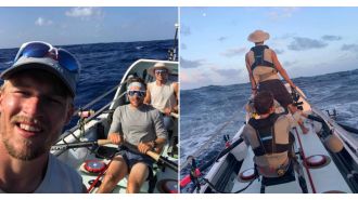 Three siblings set off on epic 14,000-mile ocean row carrying a ukulele and bagpipes.