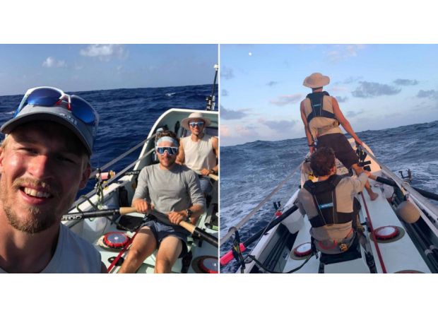 Three siblings set off on epic 14,000-mile ocean row carrying a ukulele and bagpipes.