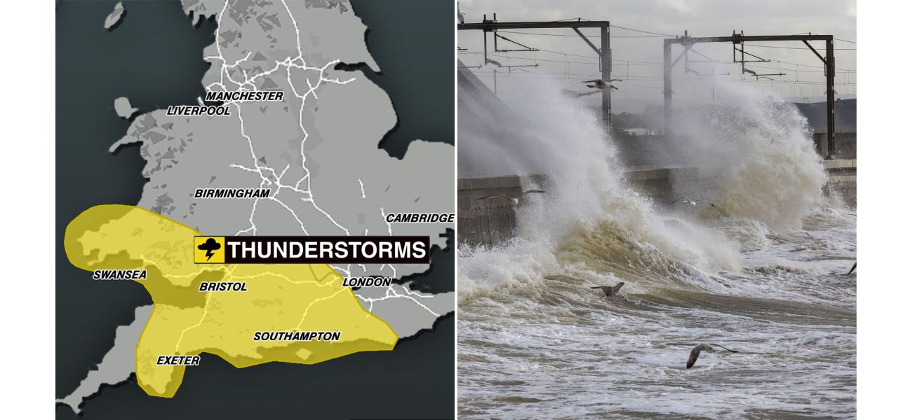 UK map displays areas at risk of thunderstorms today.