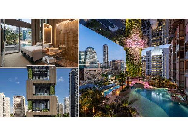 Explore the incredible new skyscraper with its own lush jungle and cascading waterfall.