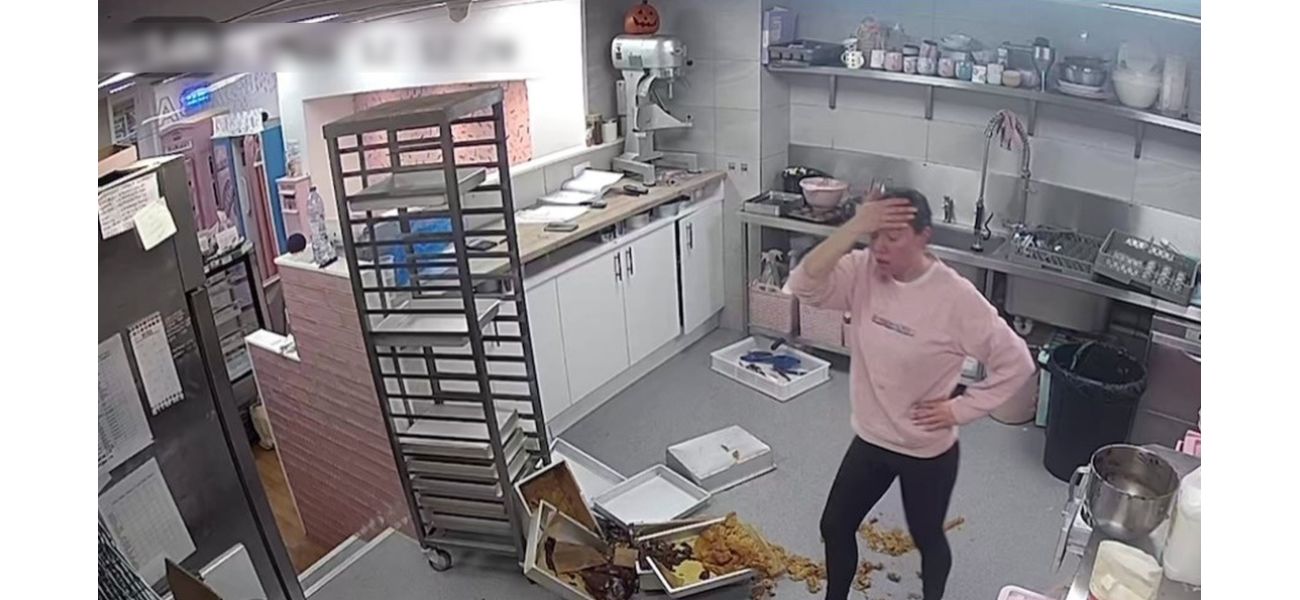 Baker's work day goes awry when her Crocs get stuck in the cake trolley.