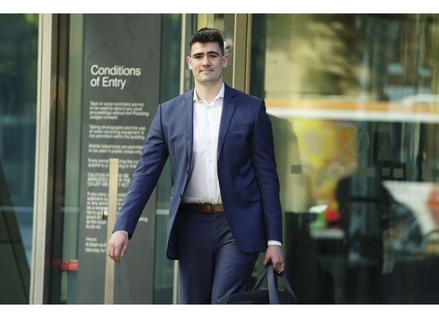 The first person to be charged with violating Nazi salute laws has been found guilty.