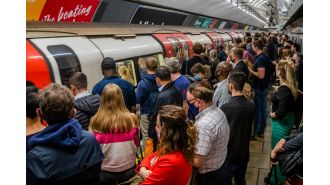 Traffic congestion causes major delays on a main London subway line during rush hour.