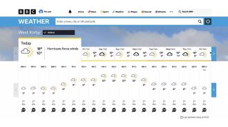 The BBC weather app predicts extremely strong wind speeds of 14,408mph and high temperatures of 404°C in the UK later today.