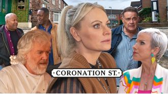 A well-known character on Coronation Street is taken to the hospital after a murder, captured in 21 pictures.
