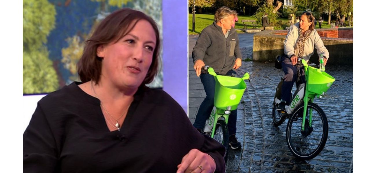 Comedian Miranda Hart's husband exposed as the two were seen enjoying a romantic bike ride in London.
