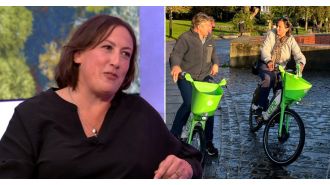 Comedian Miranda Hart's husband exposed as the two were seen enjoying a romantic bike ride in London.