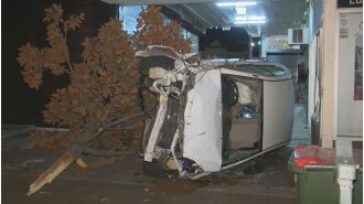 Two hospitalized after car flips during police chase.