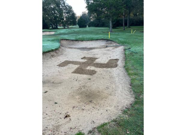 Anti-semitic symbol found on golf course before important Jewish holiday.