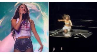 Olivia Rodrigo's onstage fall is cringeworthy.