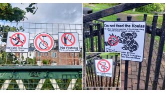 Prank signs pop up in UK city, poking fun at its dullness.
