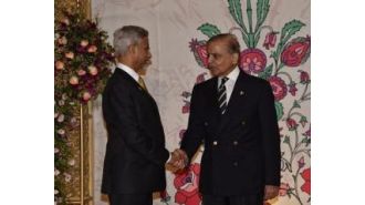 India's Foreign Minister Jaishankar had a short conversation with Pakistani PM Shehbaz Sharif at a reception for the SCO.