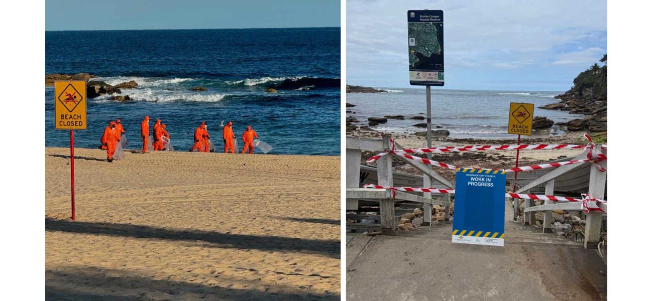 Beaches still shut down as authorities work to remove sticky 'tar' debris.