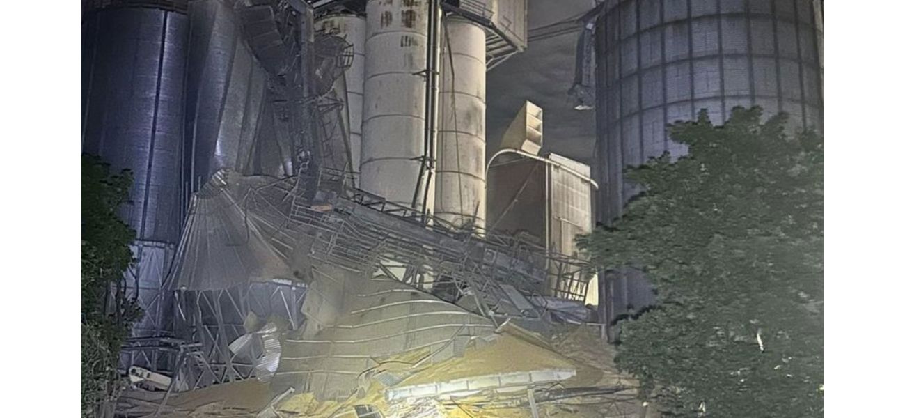 Emergency response teams sent to scene after massive grain containers cave in, potentially causing hazardous material spill