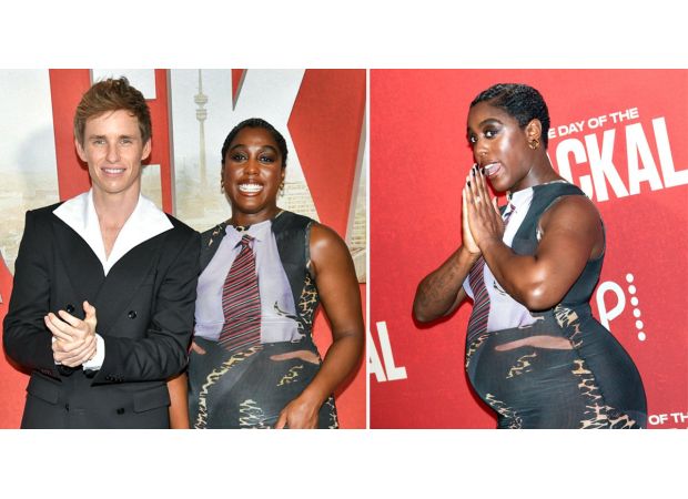 Pregnant first female James Bond rocks baby bump in fashionable appearance.