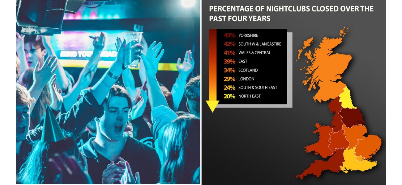 A map displays the regions in the UK most affected by the closure of almost 500 nightclubs over the past four years.