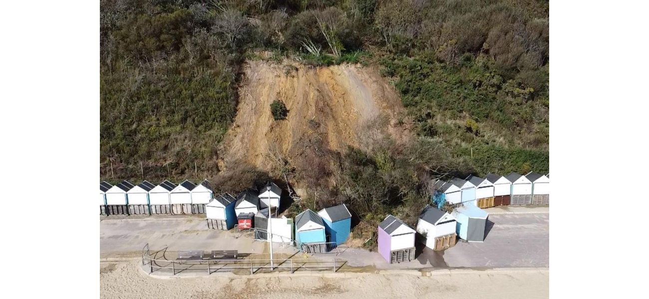 A landslide narrowly misses tourists as it crashes onto a well-known beach.