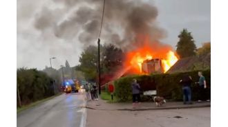 Massive blast destroys home, resulting in death of one person and severe injury to another.