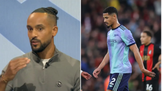 Theo Walcott worried for Arsenal player against Liverpool after William Saliba receives red card.