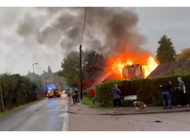 Massive blast destroys home, resulting in death of one person and severe injury to another.
