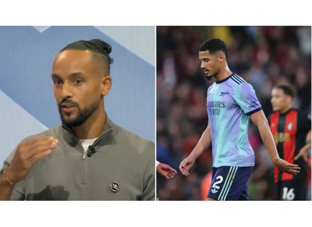 Theo Walcott worried for Arsenal player against Liverpool after William Saliba receives red card.