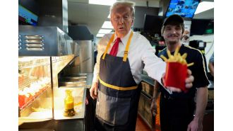 Trump multitasks by doing a shift at a McDonald's and giving a press conference at the drive-thru in Pennsylvania.