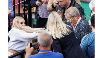 Brexit party leader attends court as person who threw milkshake pleads guilty.