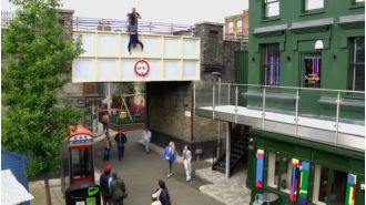 Child's life in jeopardy as EastEnders murderer hurls them off bridge.