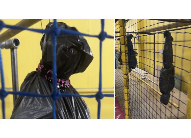 A kids' play center puts up 